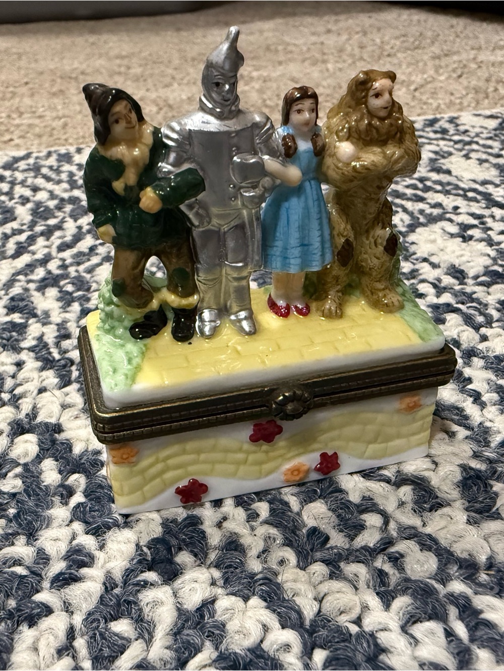 Hand-Painted Yellow Wizard of Oz Trinket Box with Multicolor Figures
